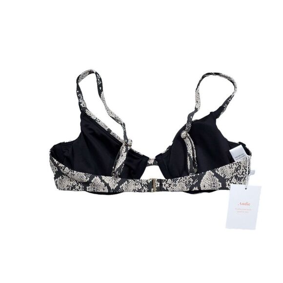 Andie Swim The Sicily Snakeskin Bikini Top Black Cream Size Small Snake Print - Picture 3 of 7